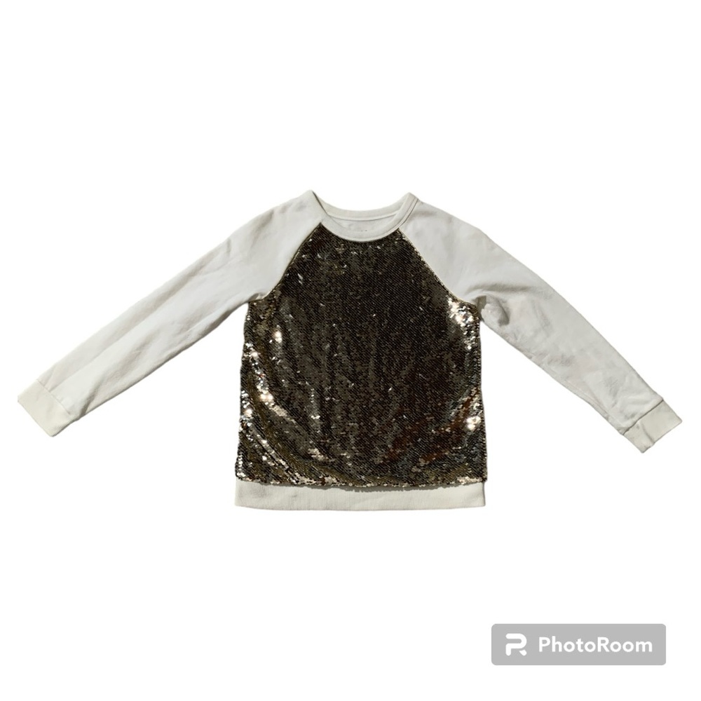 Cat & Jack Sweatshirt Gold Sequins Crewneck Cream White Girls Top size M Medium